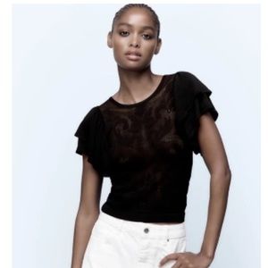 Zara Knitted / Mesh Top with Ruffled Sleeves